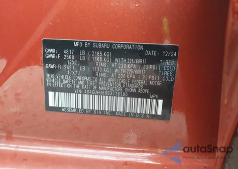 2025 Subaru Crosstrek Wilderness из США, поврежденный, VIN 4S4GUHU68S3716190